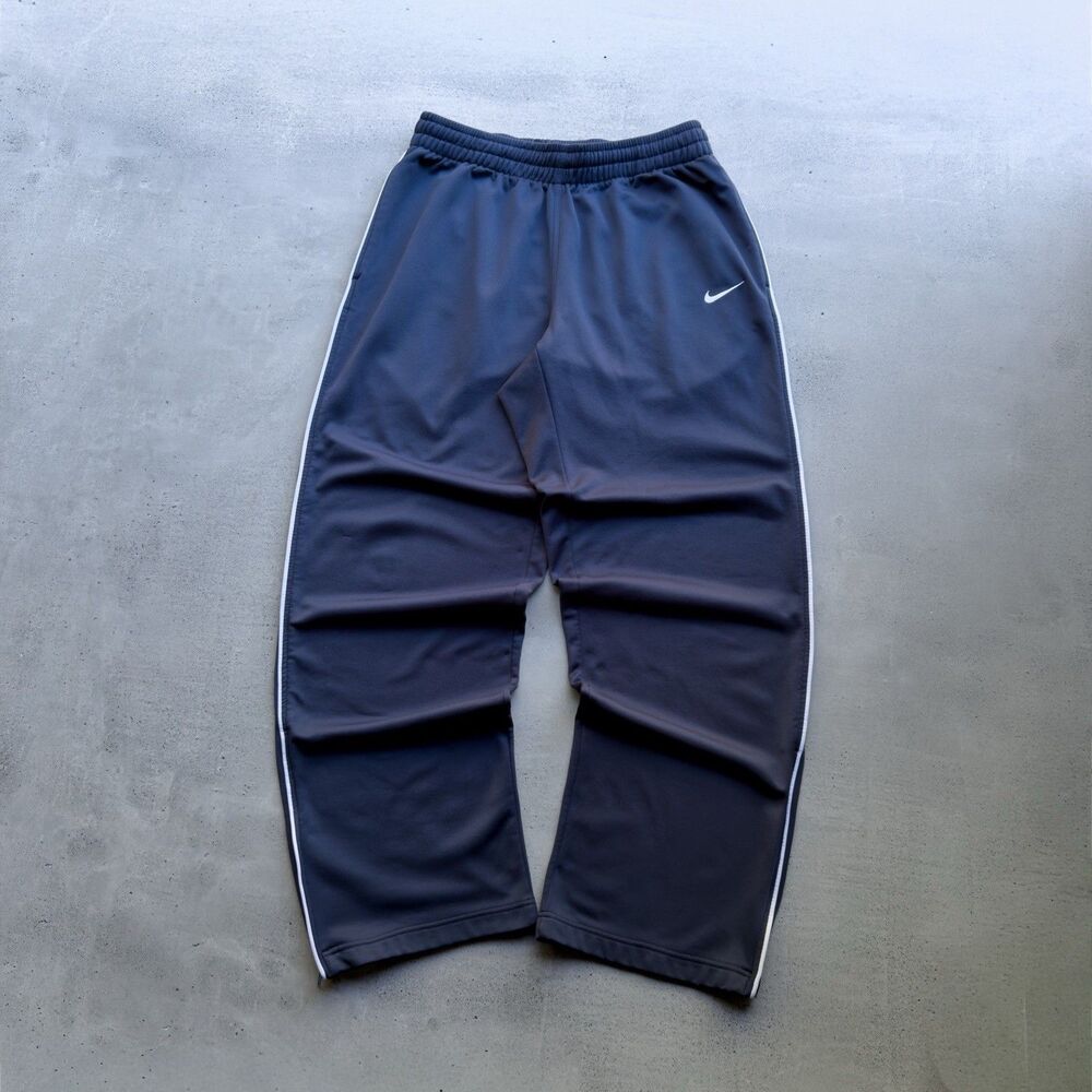 Vintage Nike Silver Tag Track Pants Men’s L Navy White Piping Zip Hem Y2K Baggy